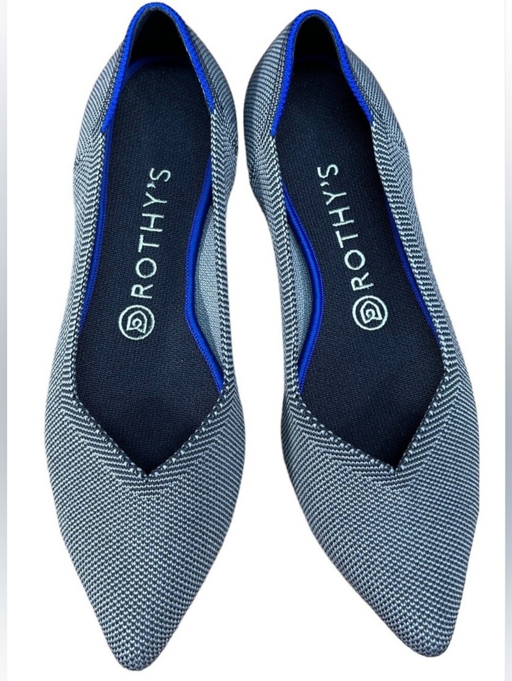 Rothy’s The Point Grey Knit Flats w/ Blue Trim | Size 9.5